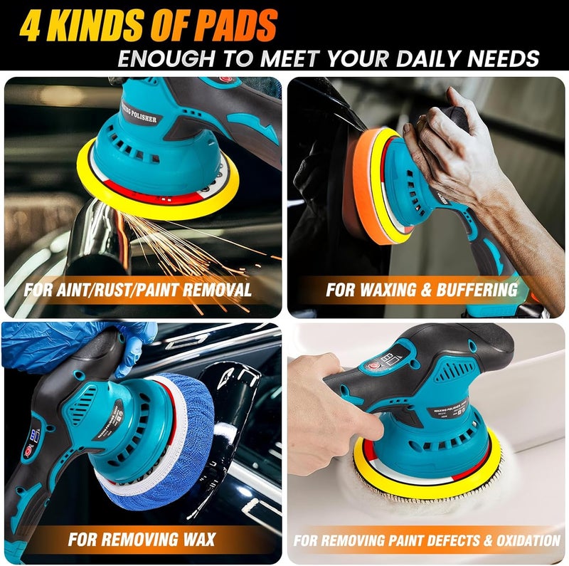 Cordless Polisher Machine Kit, 6 Variable Speeds Car Polisher With 2 Batteries And Charger, Electric Polisher Car Buffer Polisher Waxer Kit, For Car Sanding Polishing/Home Cleaning - Image 5