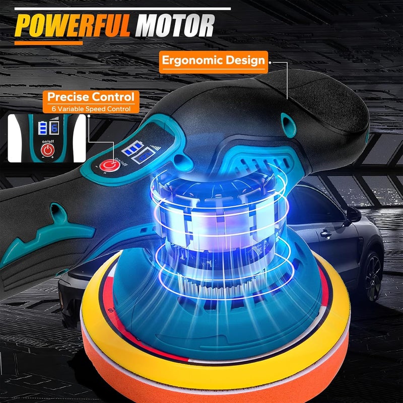 Cordless Polisher Machine Kit, 6 Variable Speeds Car Polisher With 2 Batteries And Charger, Electric Polisher Car Buffer Polisher Waxer Kit, For Car Sanding Polishing/Home Cleaning - Image 2