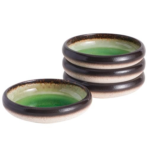 Uaral Japanese Salad Plate,Plates and Bowls Set,Stoneware Dish Set,Appetizer Plates Set of 4,5.5inch,14oz(Crack Green) - Image 1