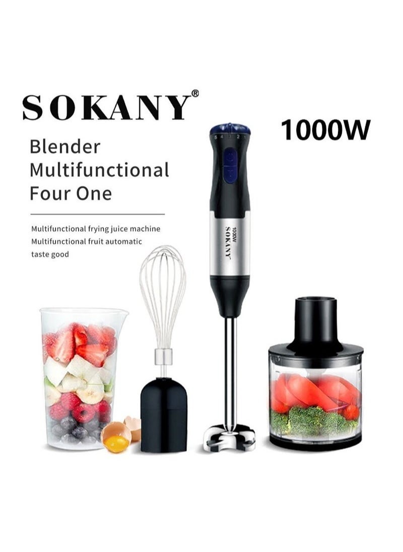 sokany 4 in 1 Hand Powerful Blender with 5 Speed Mode, 1000W Adjustable Multi-Purpose Stainless Steel Blades, Ergonomic handle with Chopper, Whisk, 700ml Mixing Beaker, Detachable Electric Stick Blender Set (Black)  - Image 3