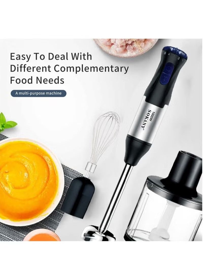 sokany 4 in 1 Hand Powerful Blender with 5 Speed Mode, 1000W Adjustable Multi-Purpose Stainless Steel Blades, Ergonomic handle with Chopper, Whisk, 700ml Mixing Beaker, Detachable Electric Stick Blender Set (Black)  - Image 4
