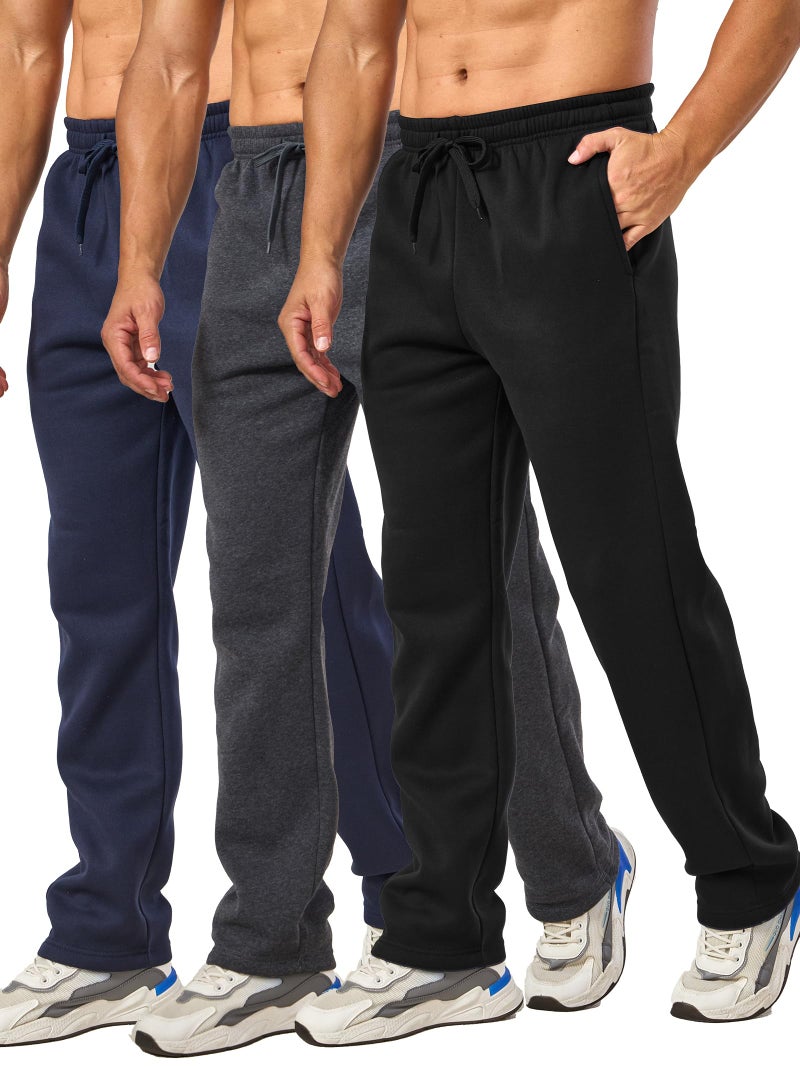 Suitswinew 3 Pack Men's Big and Tall Sweatpants Fleece Open Bottom Loose Athletic Drawstring Sweat Pants with Pockets XL - Image 1