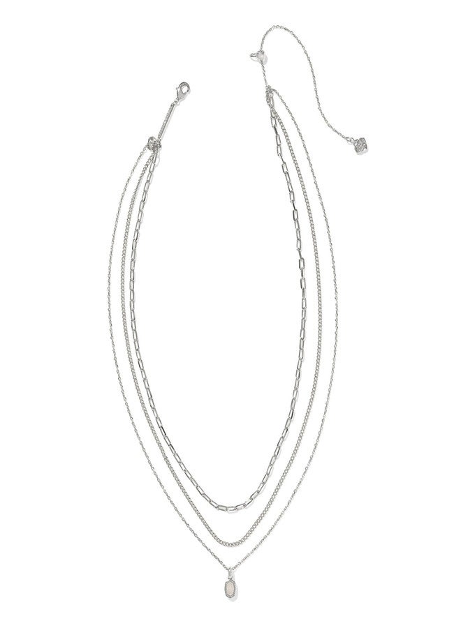 Kendra Scott Mini Elisa Triple Strand Necklace in Iridescent Drusy, Rhodium-Plated Brass, Fashion Jewelry for Women - Image 2