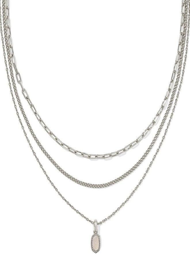Kendra Scott Mini Elisa Triple Strand Necklace in Iridescent Drusy, Rhodium-Plated Brass, Fashion Jewelry for Women - Image 1