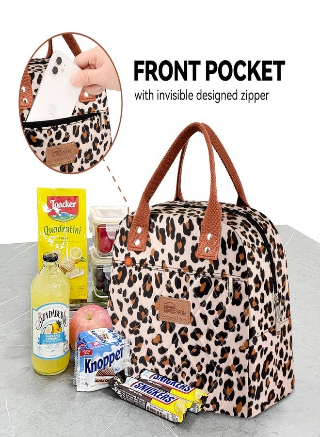 HOMESPON Lunch Bag Women Lunch Box for Women Men Insulated Lunch Tote with Front Pocket Lunchbox Container Cooler Bag for Work Picnic (Leopard Print) - Image 2