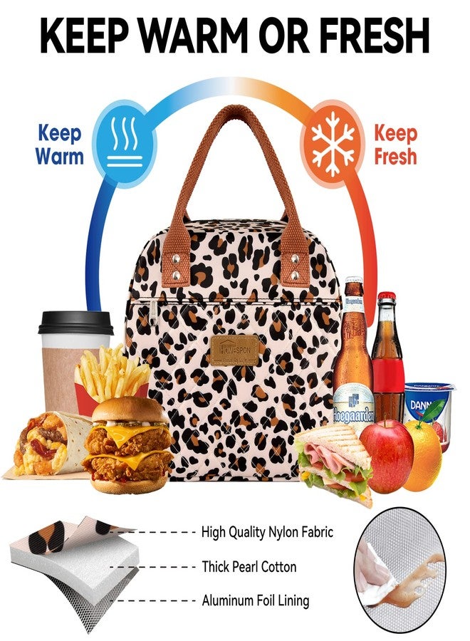 HOMESPON Lunch Bag Women Lunch Box for Women Men Insulated Lunch Tote with Front Pocket Lunchbox Container Cooler Bag for Work Picnic (Leopard Print) - Image 4