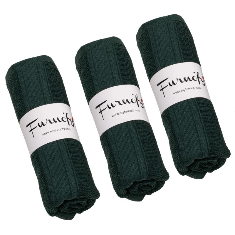 Furnofy 450 GSM Hand Towel Set of 3 Soft, Absorbent & Quick Dry Towel for Gym, Home, Kitchen, Pool, Travel - (40x60 cm, Green) - Image 1
