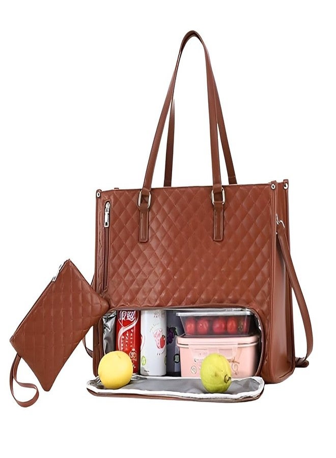 Kevim Large Capacity Work Bag,Elegant Work Bag with Lunch Compartment - Laptop Tote Bag with Lunch Box Section, Office Bag with Insulated Lunch Storage (BROWN) - Image 1