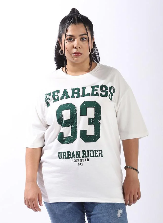 هاي ستار تيشيرت نسائي أوف وايت قطن 1% مطبوع مقاس كبير أوفر سايز