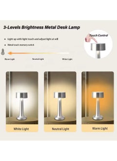 VIO Portable Cordless LED Lamp Bedside Night Light with Touch Sensor 3 Color Changing Rechargeable Table Lamp Portable Desk Lamp for Kids Nursery Home Bedroom Nursery Restaurant Cafe Bar Silver  - Image 3