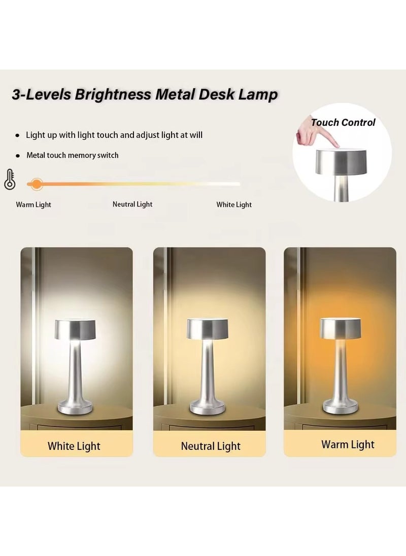 VIO - Portable Cordless LED Lamp Bedside Night Light with Touch Sensor 3 Color Changing Rechargeable Table Lamp Portable Desk Lamp for Kids Nursery Home Bedroom Nursery Restaurant Cafe Bar Silver - Image 1