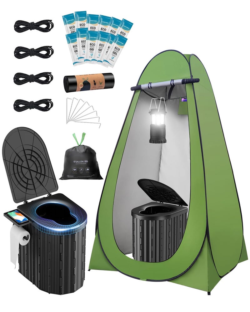 LuckyNov Portable Toilet with Privacy Tent Urine Gel & Leak-Proof Bags, Camping Lantern â€“ Odorless Camping Toilet for Adults & Kids, Outdoor Travel Potty - Image 1