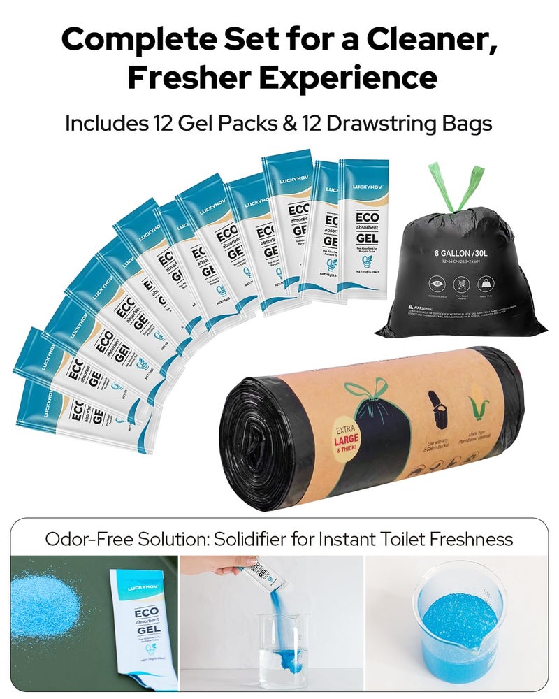 LuckyNov Portable Toilet with Privacy Tent Urine Gel & Leak-Proof Bags, Camping Lantern â€“ Odorless Camping Toilet for Adults & Kids, Outdoor Travel Potty - Image 4