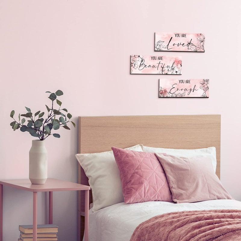 Yookeer 3 Pcs Floral Wooden Hanging Wall Art Inspirational Quotes You Are Beautiful Room Flower Cherry Blossom Decor for Thank You Birthday Women Gift Teacher Assistant(4 x 11 Inch,Pink) - Image 5