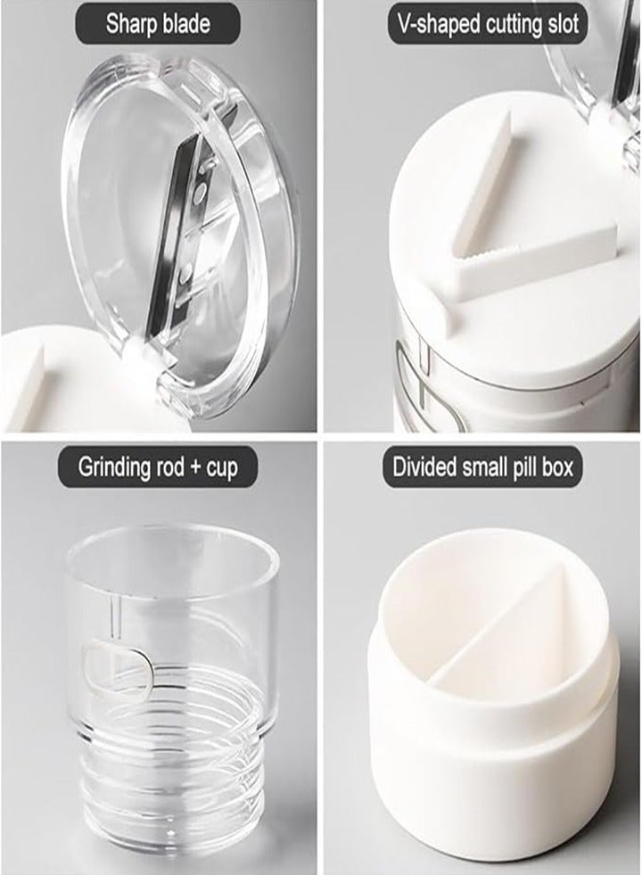 Pill Tablet Cutter, Pill Crusher, Food Grade, with 4 functions, Cutting medicine, 1 into 2, Storing medicine, Crushing medicine, Water cup, Portable medicine box (White) - Image 3