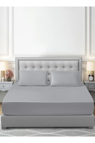 دوناتيلا Bedding Fitted Sheet - Fits 200x200 Cm For King Bed - 3 Pcs (1 Fitted Sheet and 2 Pillowcases) - 35 Cm Deep Pocket - Solid Bed Sheet
