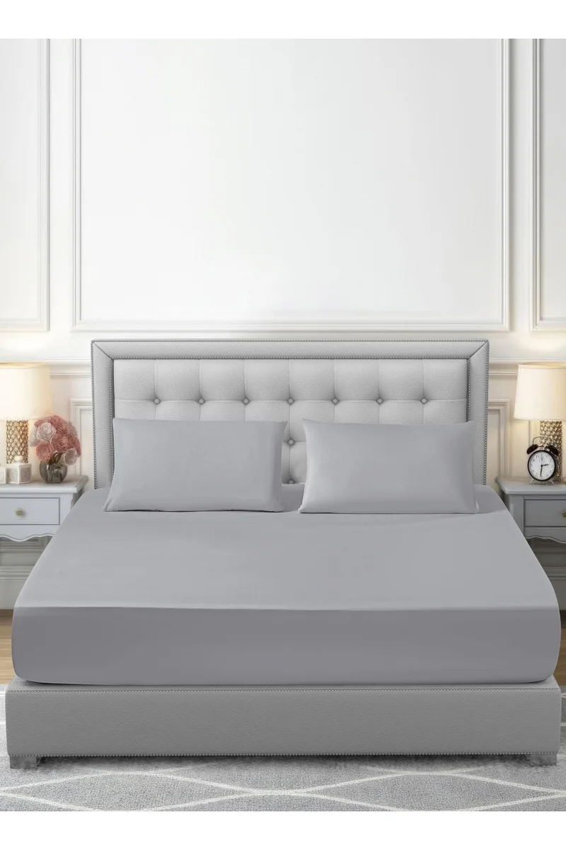 دوناتيلا Bedding Fitted Sheet - Fits 200x200 Cm For King Bed - 3 Pcs (1 Fitted Sheet and 2 Pillowcases) - 35 Cm Deep Pocket - Solid Bed Sheet