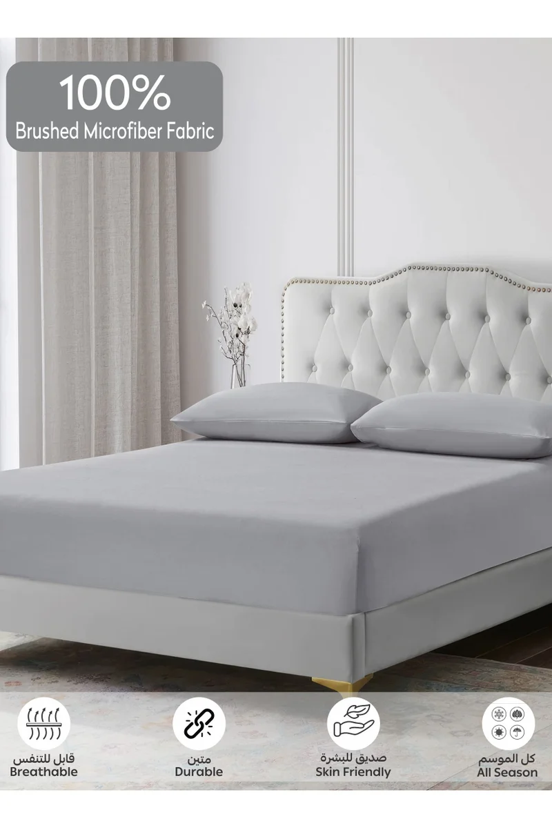 دوناتيلا Bedding Fitted Sheet - Fits 200x200 Cm For King Bed - 3 Pcs (1 Fitted Sheet and 2 Pillowcases) - 35 Cm Deep Pocket - Solid Bed Sheet