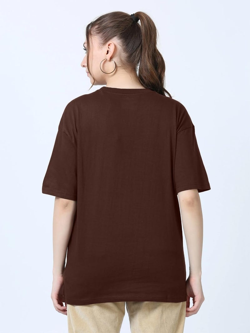 LEOTUDE Womens Half Sleeve Oversized Round Neck Cottonblend T-Shirts Top for Woman (GRL_FS49_Brown_Newyork_P_Brown_2XL) - Image 4
