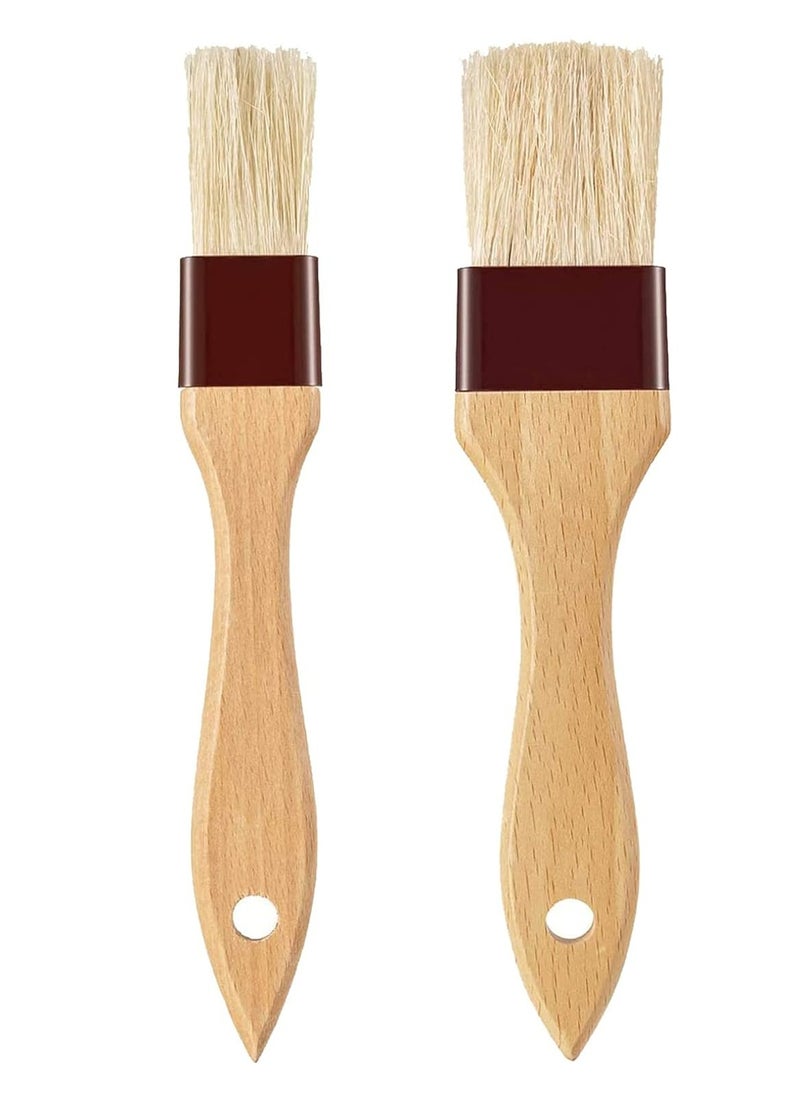 Oasisgalore Pastry Basting Brush for Cooking – 2 Pc Brushes with Beech Wood Handles (1" & 1.5") for Baking, BBQ.  - Image 1