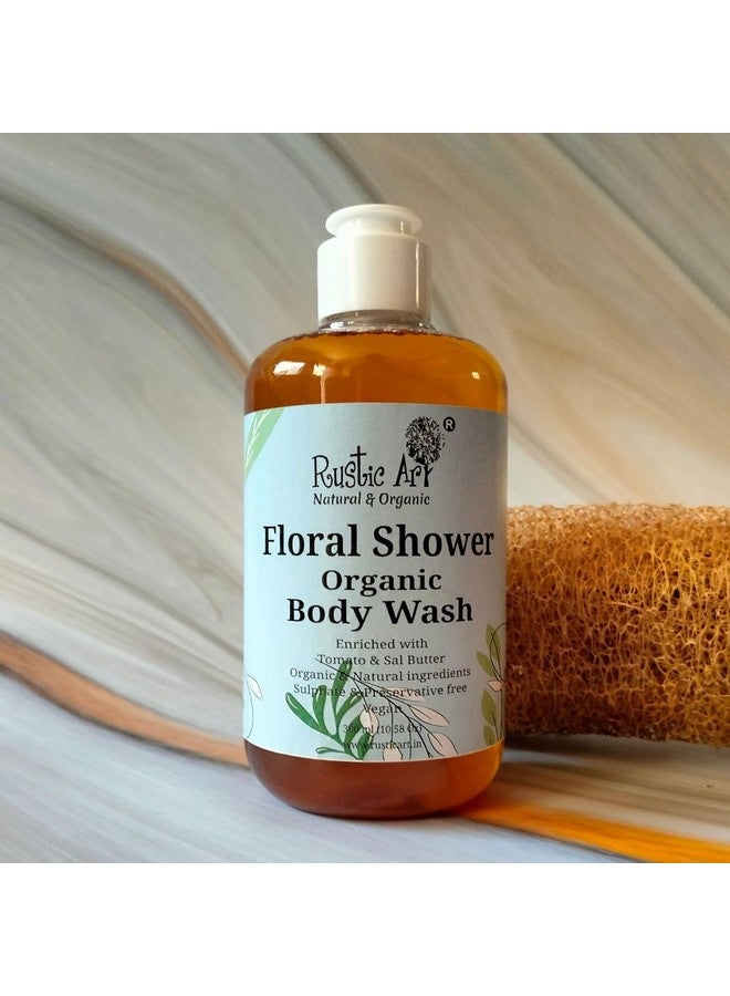 راستيك أرت غسول الجسم العضوي، خالي من الكبريتات والبارابين، مرطب ومغذي وتقشير لطيف للنساء والرجال (دش الأزهار 300 مل (سائل)) - Image 4