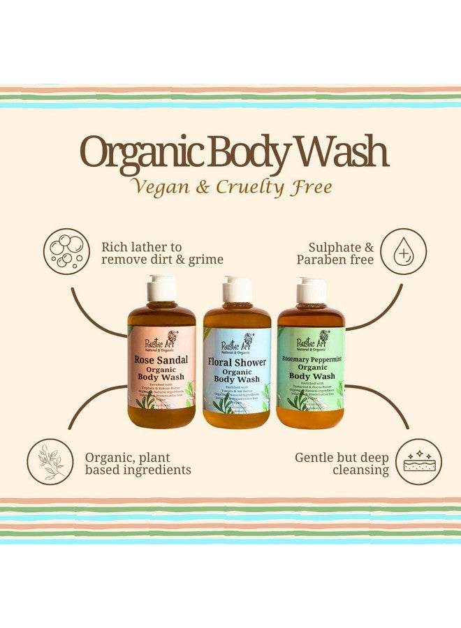 راستيك أرت غسول الجسم العضوي، خالي من الكبريتات والبارابين، مرطب ومغذي وتقشير لطيف للنساء والرجال (دش الأزهار 300 مل (سائل)) - Image 3
