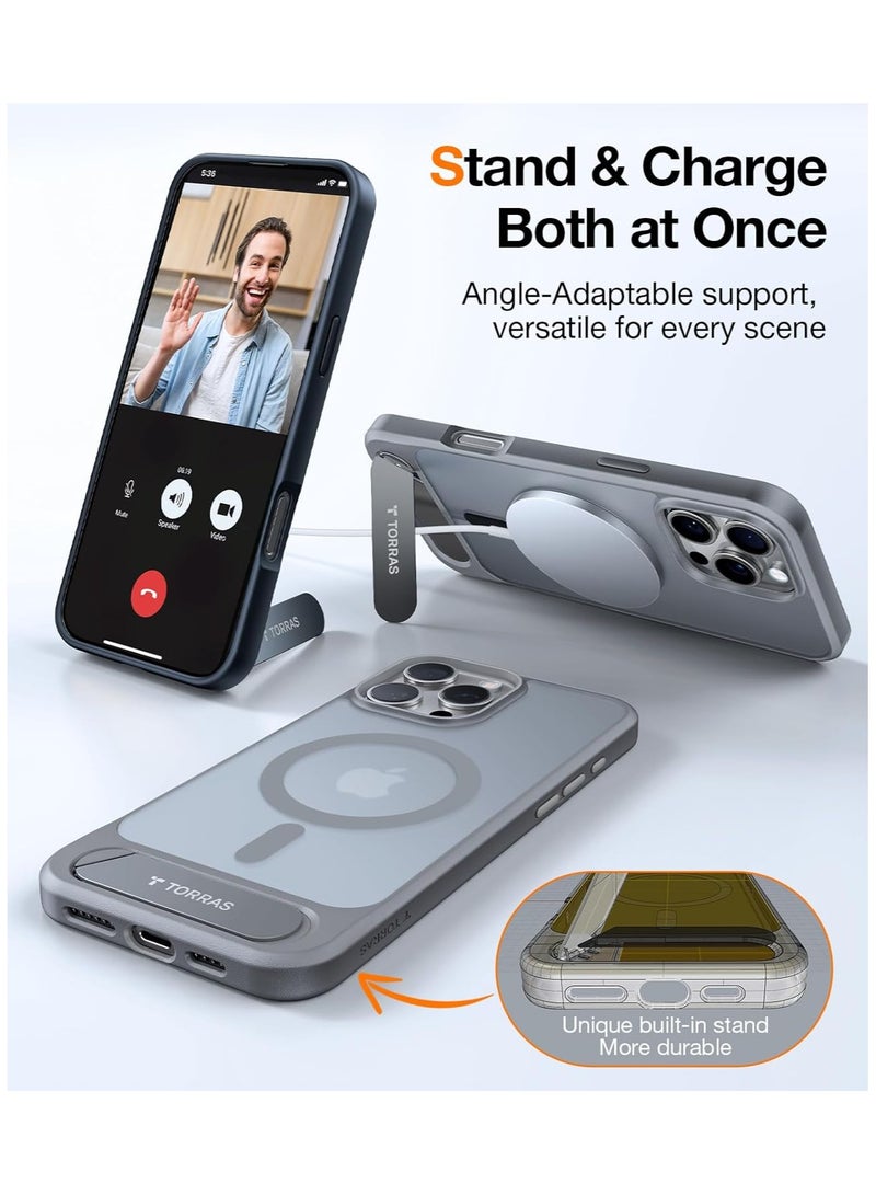 TORRAS Strong Magnetic & Seamless Stand for iPhone 16 Pro Max Case, Fit for MagSafe, Mil-Grade Drop Protection, Adjustable Kickstand Phone Case for iPhone 16 Pro Max, Slim Grey Titanium Grey - Image 5