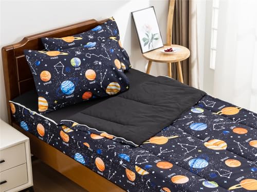 NTBED مجموعة أغطية سرير NTBED بطباعة مجرة مع سحاب مزدوج خفيف الوزن من الألياف الدقيقة مع ملاءة مطابقة وأغطية وسائد، أزرق داكن - Image 1