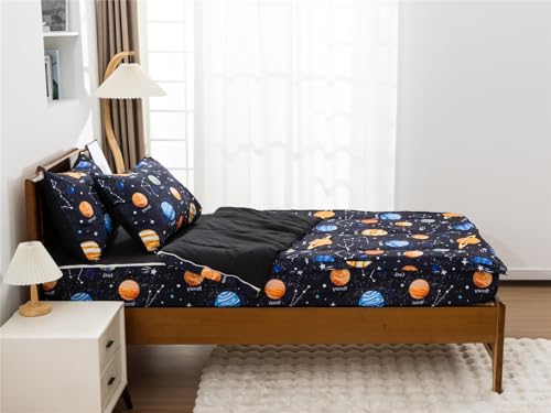NTBED مجموعة أغطية سرير NTBED بطباعة مجرة مع سحاب مزدوج خفيف الوزن من الألياف الدقيقة مع ملاءة مطابقة وأغطية وسائد، أزرق داكن - Image 3