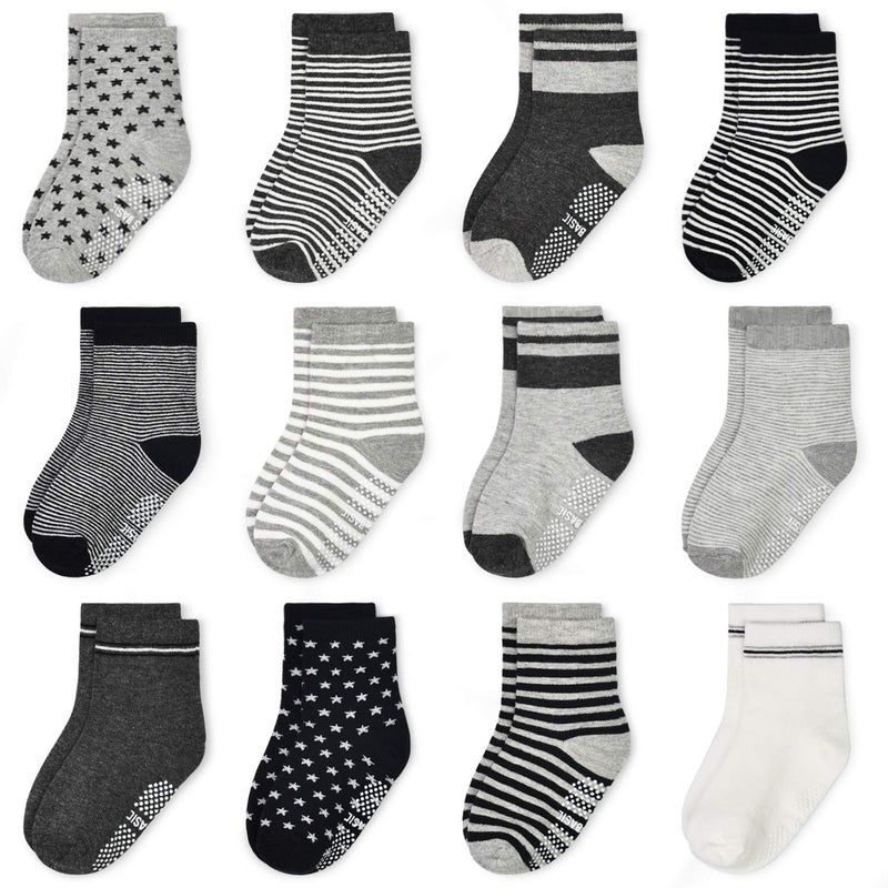 Tphon Non Slip Kids Toddler Socks with Grippers Baby 12 Pairs Anti Skid Socks for Boys Girls for 1-3 Year Children - Image 1