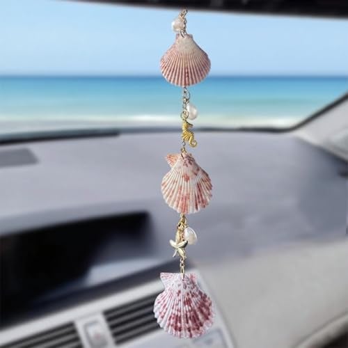 YTYAB Sea Shells Car DecorCute Coastal Hanging Car Charm for Rear View Mirror Boho Beach Themed PendantHandMade Starfish Conchas Ornament Accessories for Women - Image 1