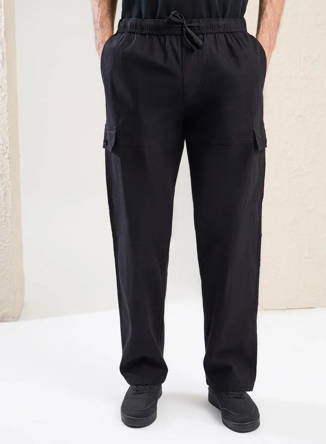 Styli Premium Panelled Stretch Slub Woven Cargo Relaxed Pants