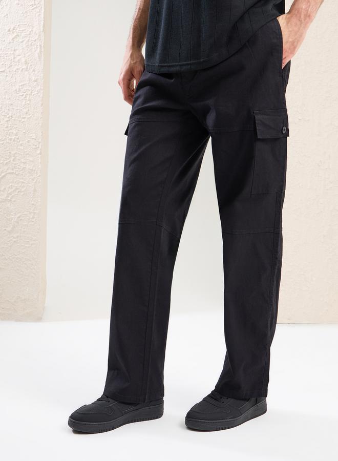 Styli Premium Panelled Stretch Slub Woven Cargo Relaxed Pants  - Image 1