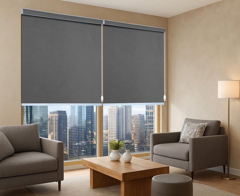 GREEN DECOR Waterproof Roller Blinds Pelmet with Child Safety Clips Protect from Rain & Sun Corded Roll Up Blind Curtain for Home & Office(Grey Color 3X4.5 Feet, Pack of 1 Piece) - Image 1