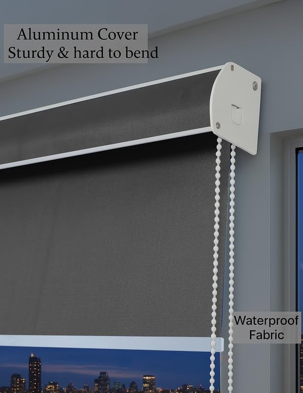 GREEN DECOR Waterproof Roller Blinds Pelmet with Child Safety Clips Protect from Rain & Sun Corded Roll Up Blind Curtain for Home & Office(Grey Color 3X4.5 Feet, Pack of 1 Piece) - Image 2