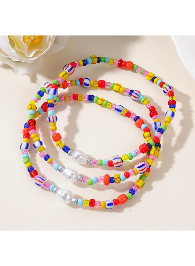 Frigotine 3PCS Pearl Colorful Seeds Beaded Stretch Bracelets Set for Women, Boho Hawaiian Stackable Natural Stone Rainbow Beads Bracelet Stack Summer Beach Vacation Jewelry Gift - Image 4