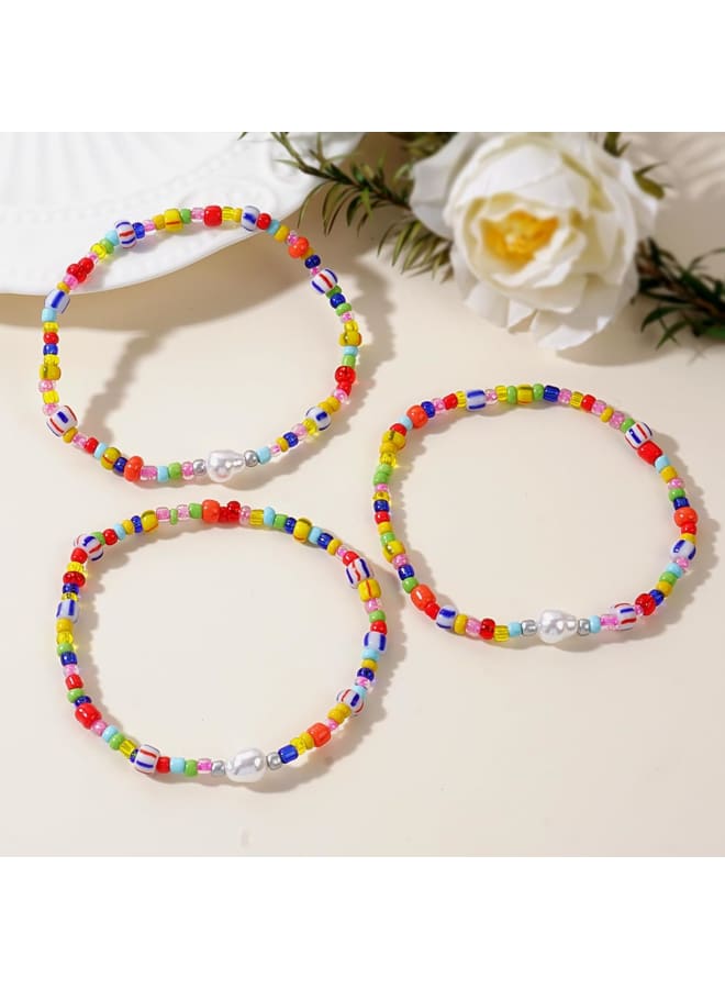 Frigotine 3PCS Pearl Colorful Seeds Beaded Stretch Bracelets Set for Women, Boho Hawaiian Stackable Natural Stone Rainbow Beads Bracelet Stack Summer Beach Vacation Jewelry Gift - Image 5