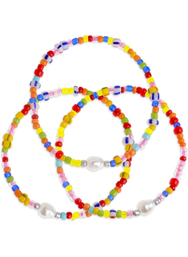 Frigotine 3PCS Pearl Colorful Seeds Beaded Stretch Bracelets Set for Women, Boho Hawaiian Stackable Natural Stone Rainbow Beads Bracelet Stack Summer Beach Vacation Jewelry Gift - Image 1