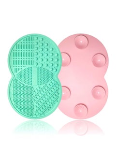 2 Pcs Makeup Brush Cleaning Mat, Silicone Makeup Brush Cleaner with Back Suction Cups(Green and Pink)