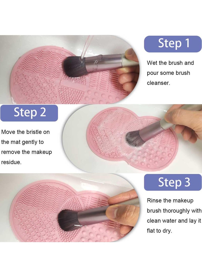 Goolsky - 2 Pcs Makeup Brush Cleaning Mat, Silicone Makeup Brush Cleaner with Back Suction Cups(Green and Pink) - Image 1