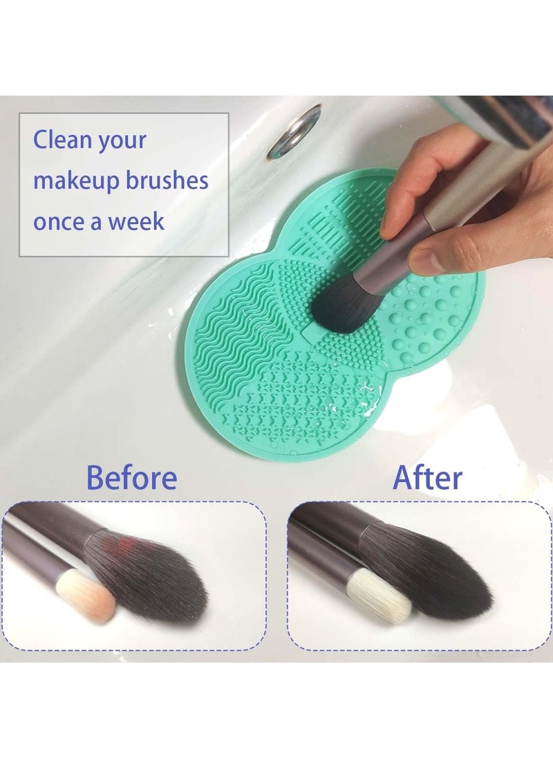 Goolsky - 2 Pcs Makeup Brush Cleaning Mat, Silicone Makeup Brush Cleaner with Back Suction Cups(Green and Pink) - Image 1