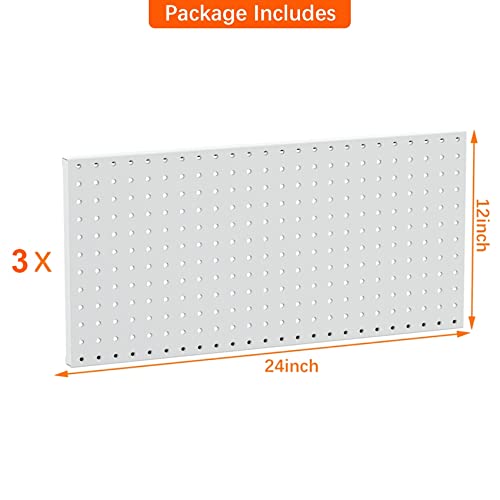 TORACK 3 PCS Metal Pegboard Panels(12x24 inch) for Wall Garage Utility Tools Storage Pegboard for Workbench, Modular Peg Board Tool Organizer Boards(Pack of 3, Grey) - Image 4