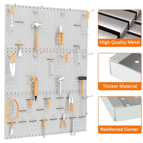 TORACK 3 PCS Metal Pegboard Panels(12x24 inch) for Wall Garage Utility Tools Storage Pegboard for Workbench, Modular Peg Board Tool Organizer Boards(Pack of 3, Grey) - Image 5