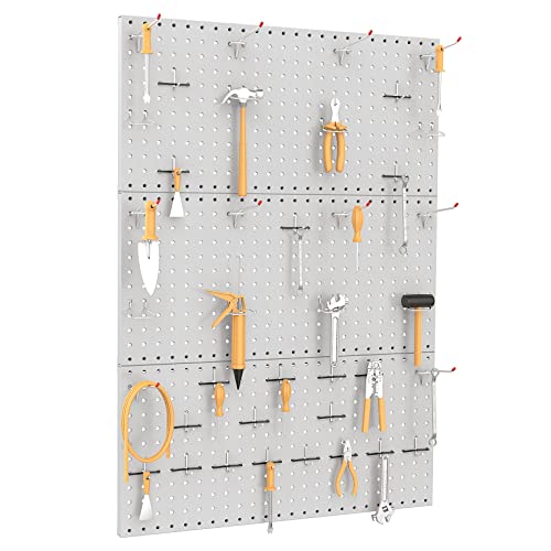 TORACK 3 PCS Metal Pegboard Panels(12x24 inch) for Wall Garage Utility Tools Storage Pegboard for Workbench, Modular Peg Board Tool Organizer Boards(Pack of 3, Grey) - Image 2