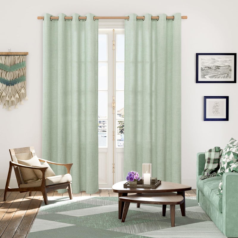 YoungsTex Sage Green Linen Curtains 80 Inches Long for Living Room, Bronze Grommet Textured Semi Sheer Drapes Privacy Light Filtering Window Treatments for Bedroom Dining, 52 x 80 Inch, 2 Panels - Image 2