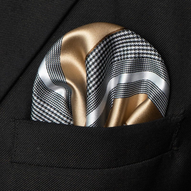 JEMYGINS Mens Champagne Striped Tie and Lapel Pin Necktie Pocket Square and Tie Clip Sets for Business Casual(15) - Image 3