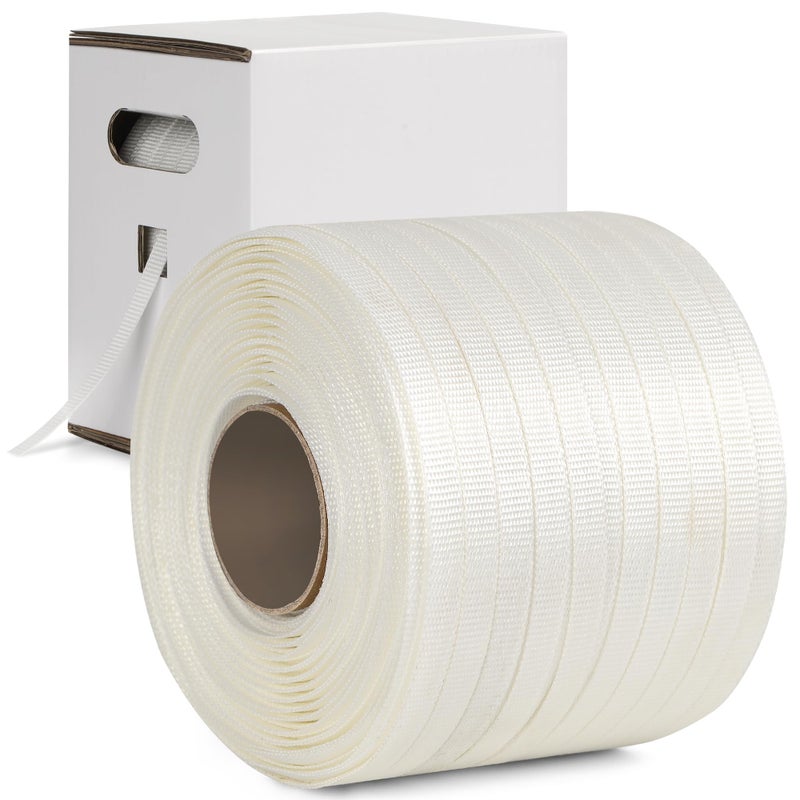Heavy Duty Woven Cord Flat Rope 1000ft x Roll Banding Pallet Strapping Kit Includes Virgin Polyester Strapping Roll SelfDispensing Box
