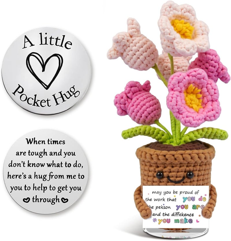 SZMDLX Pocket Hug Crochet Flowers - Positive Emotional Support Gift, Forget Me Not Gifts Decor for Home Office, Knitted Flowers teacher gifts for women,Friend,Back to School - Image 2
