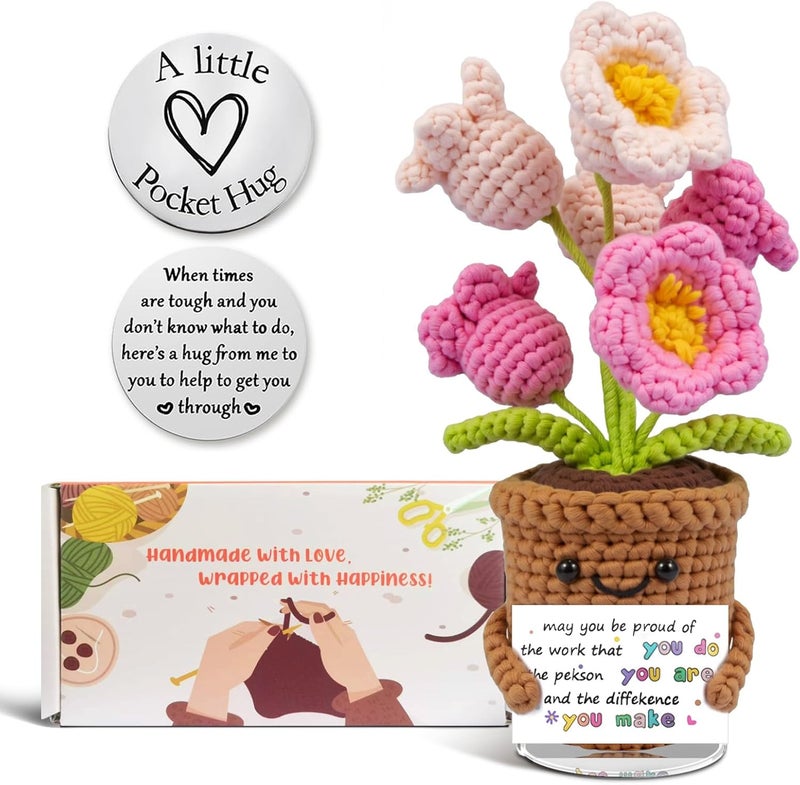 SZMDLX Pocket Hug Crochet Flowers - Positive Emotional Support Gift, Forget Me Not Gifts Decor for Home Office, Knitted Flowers teacher gifts for women,Friend,Back to School - Image 3