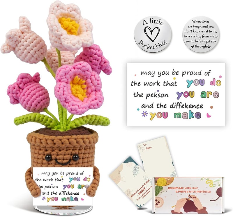 SZMDLX Pocket Hug Crochet Flowers - Positive Emotional Support Gift, Forget Me Not Gifts Decor for Home Office, Knitted Flowers teacher gifts for women,Friend,Back to School - Image 1